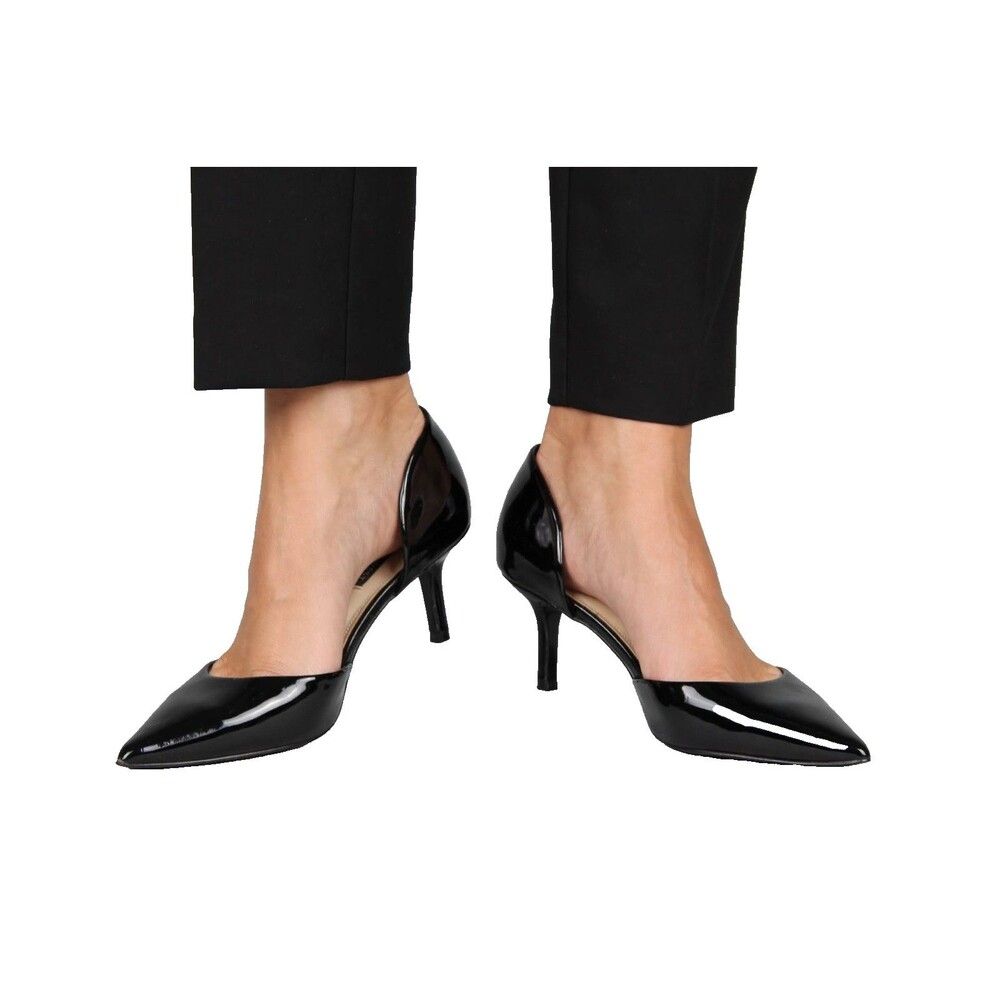 Nine West Black Patent Pumps Womens 8M D'Orsay Pointed Toe Stiletto Mid Heel